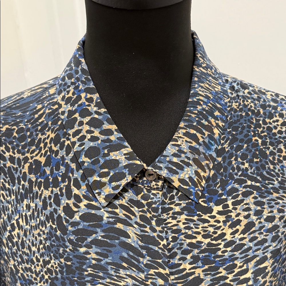 Kobi Halperin Navy and Tan Animal Print Button-Down Blouse - Picture 2 of 5